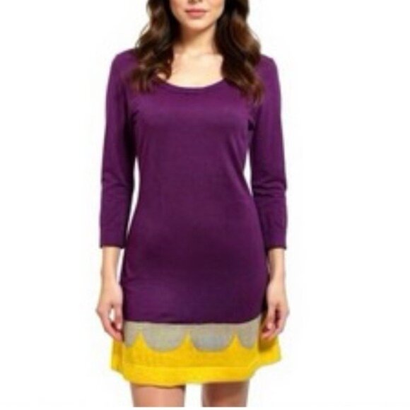 Boden Cashmere Angora Blend 3/4 Sleeve Mini Fitted Sheath Dress Purple 12 - Picture 1 of 10